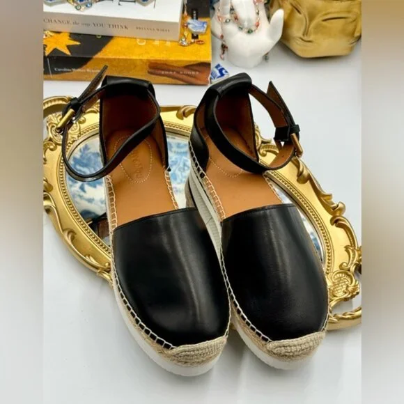 🆕 SEE BY CHLOE 🧿 NWOB Glyn Black Leather Espadrille Sandals - EU 37 - Picture 10 of 16